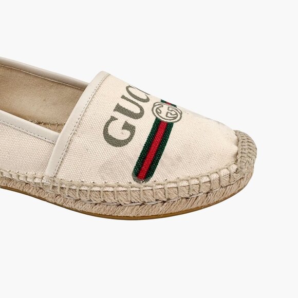 Gucci Interlocking GG Espadrille EU 37.5 US 7.5 Beige Web Stripe Logo Canvas - Picture 12 of 14
